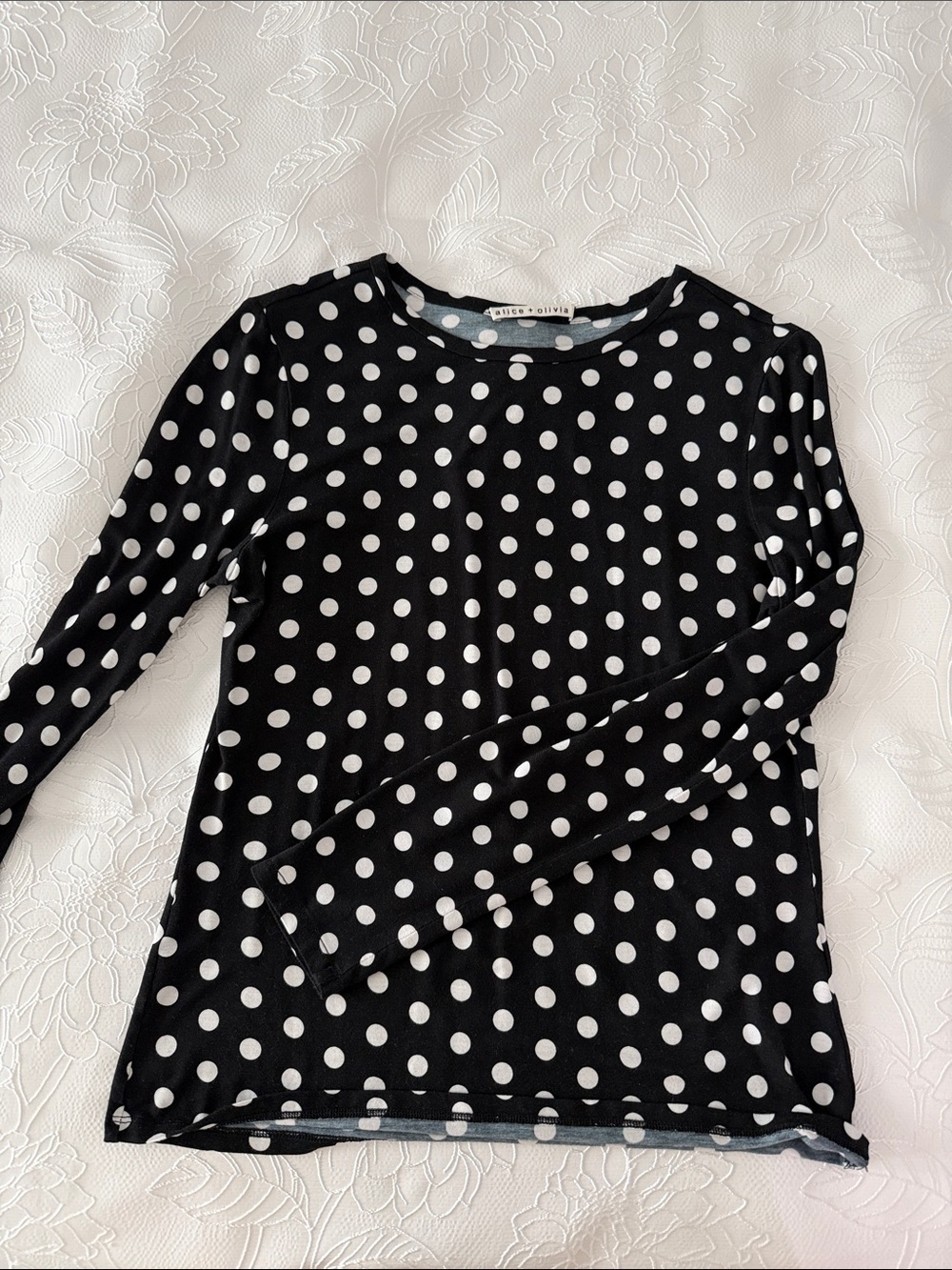 Alice + Olivia Black and White Polka Dot Long Sleeve Tee
